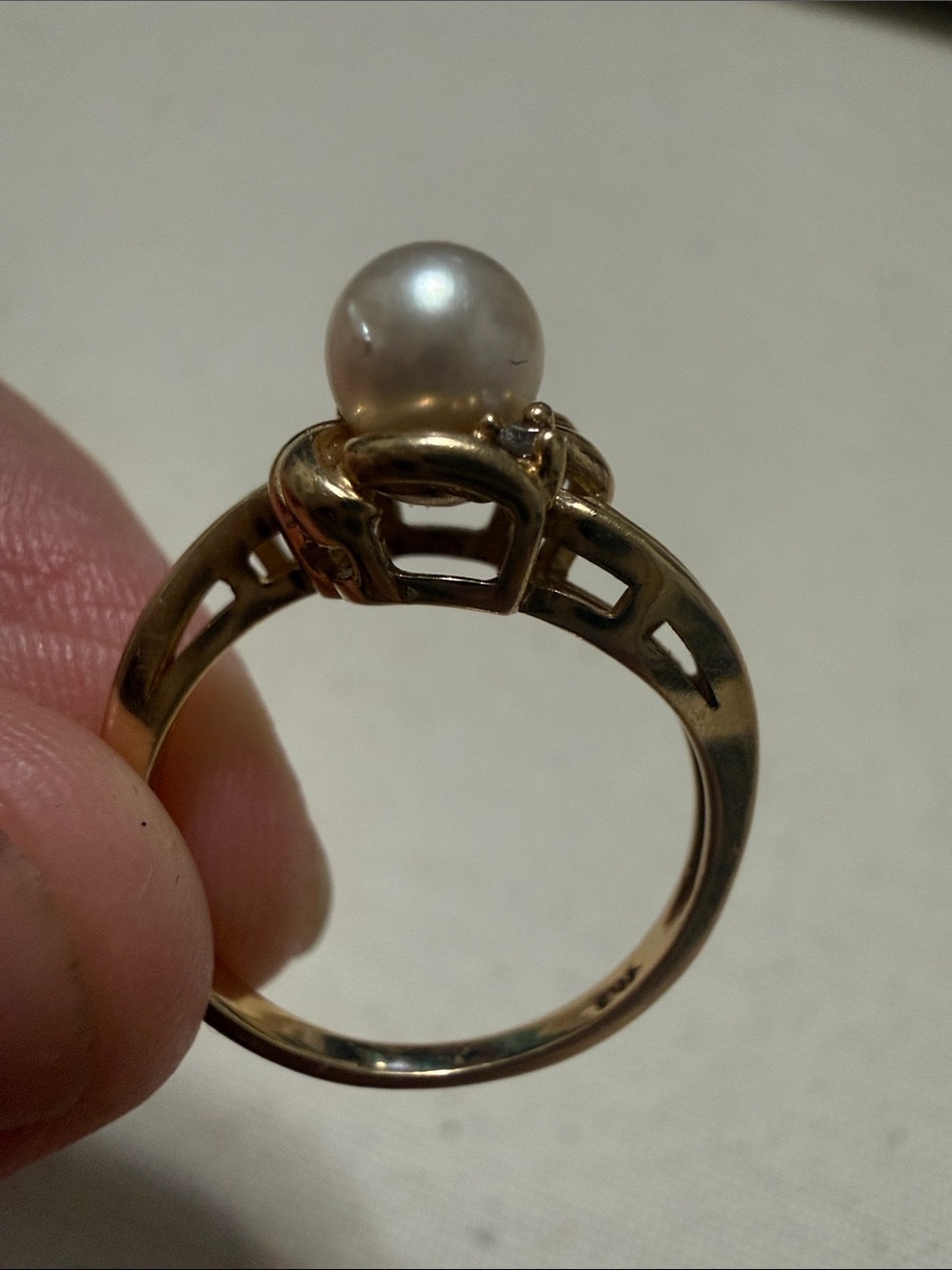 Stunning 14K Gold Swirl Ring W/Pearl & Diamond size 6 - Picture 17 of 17